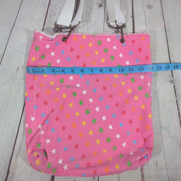 Soffe Pink Denim Stars Over Shoulder Double Strap Tote Bag - Picture 5 of 6
